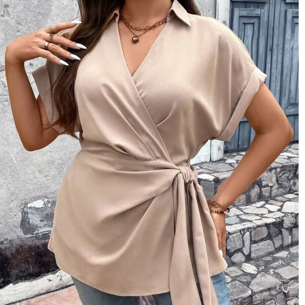 Plus Surplice Cuff Sleeve Side Knot Blouse - Picture 4 of 9